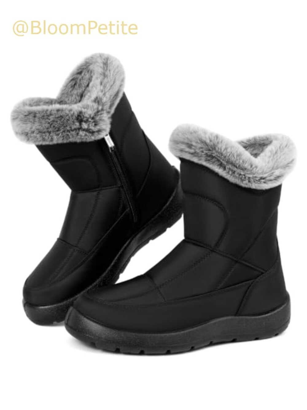 Goldnut Waterproof Faux Fur Lined Mid Calf Snow Boots Side Zipper